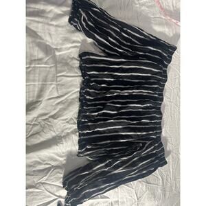 LA Hearts Black White  Striped Off The Shoulder Crop Top Elbow Sleeves Size s